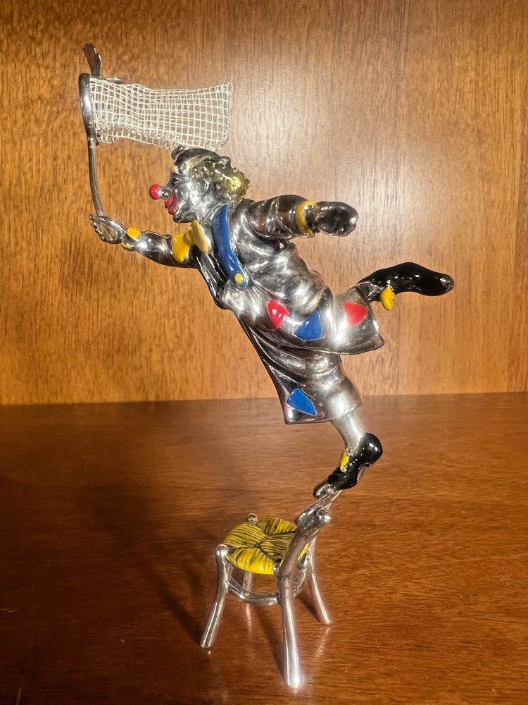 Pietro Arezzo Sorini Solid Silver & Enamel miniature Clown sculpture