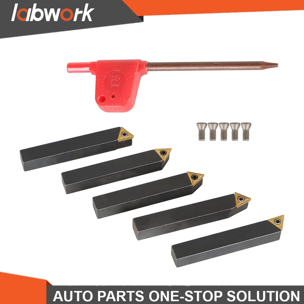 Labwork 5Pcs 3/8" Lathe Indexable Carbide Insert +Turning Tooling Bit Holder Set