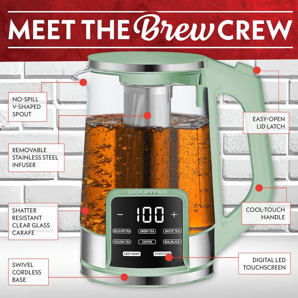 Electric Glass Kettle – 1.7L Programmable Tea & Coffee Brewer with Digital Touch