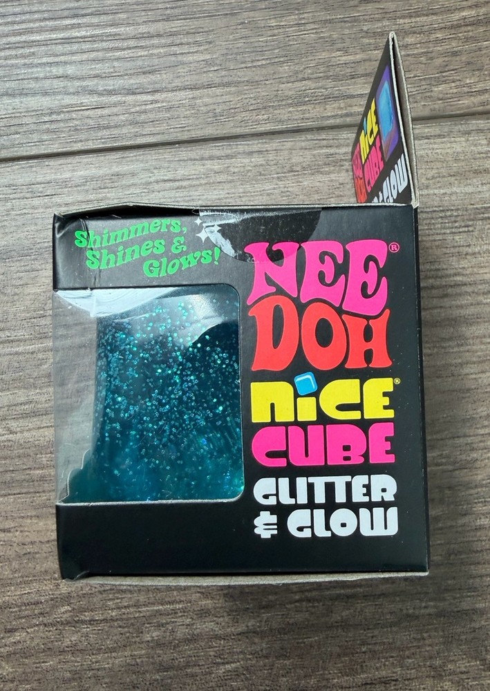 NeeDoh Nice Cube GLITTER & GLOW Blue Stress Ball