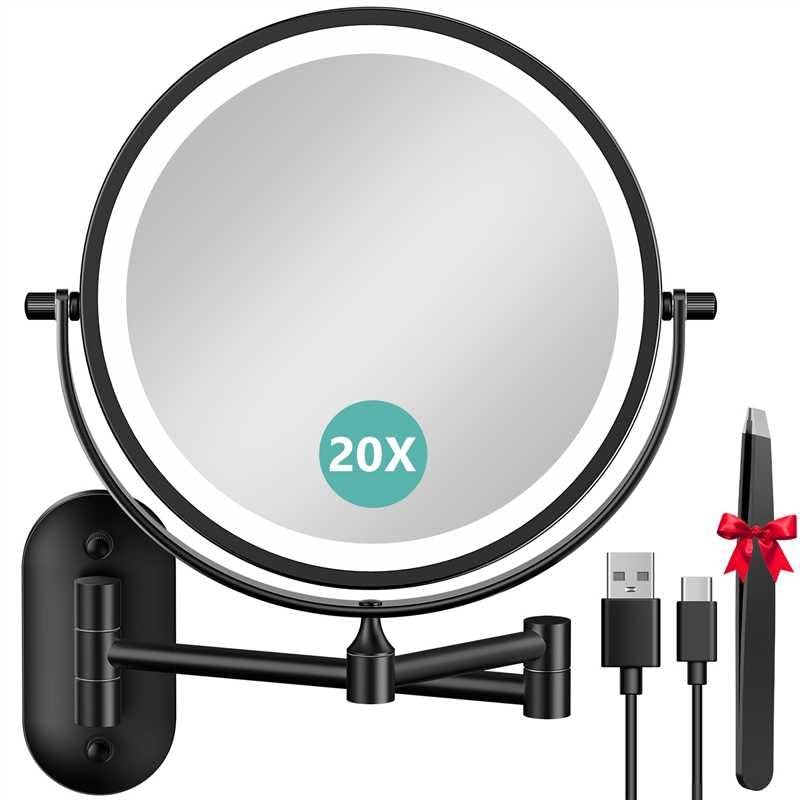 8'' Wall Mounted Lighted Makeup Mirror, 3200mAh Rechargeable Double-Sided 1X/...