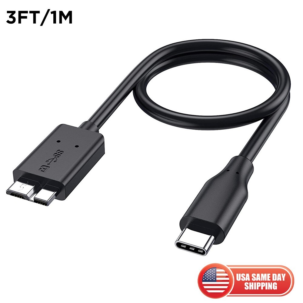 3ft Micro B to USB Type C 3.1 External Hard Drive Cable Cord MacBook Seagate WD