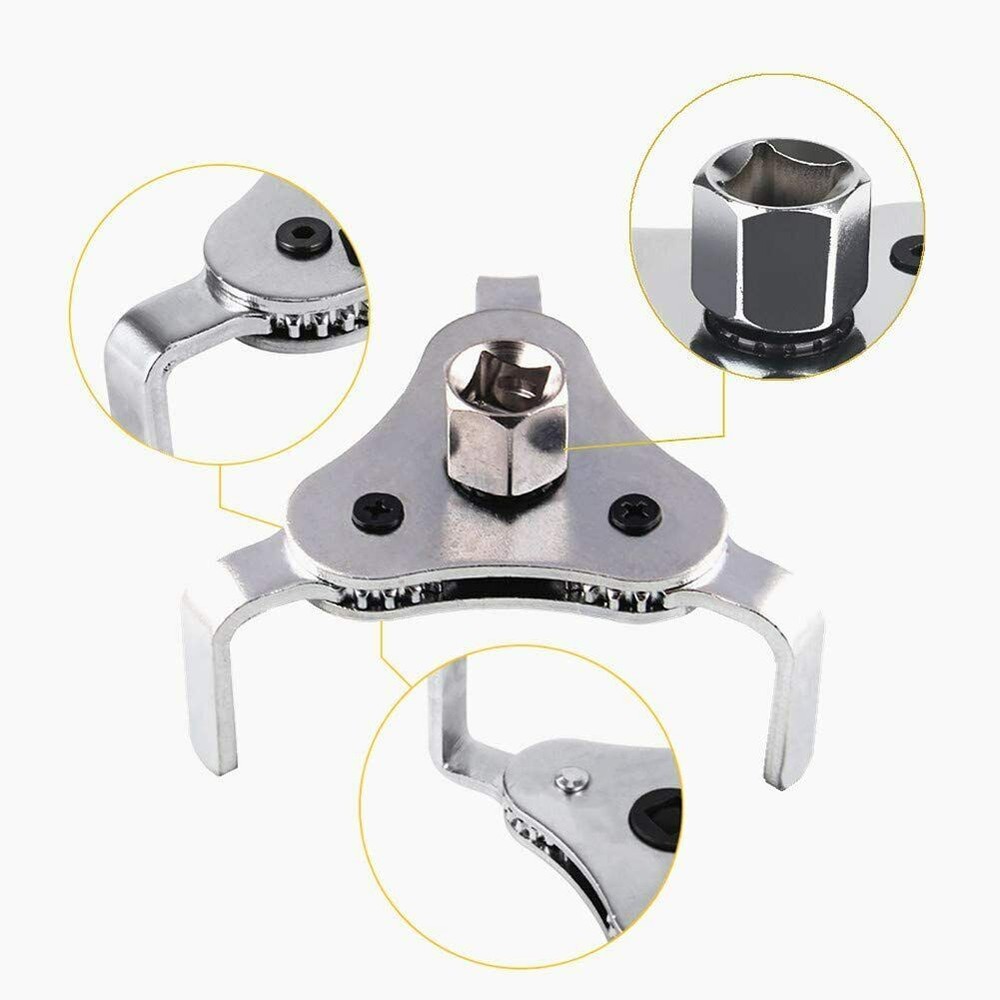 Oil Filter Wrench Adjustable Universal 3 Jaw Remover Tool Socket 1/2 & 3/8 Drive