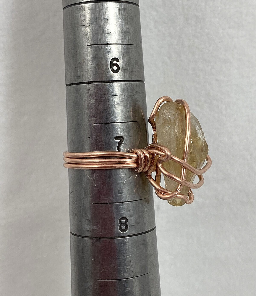 Handmade ~ Copper Wire Wrapped Natural Citrine Crystal Ring Size 7 #303