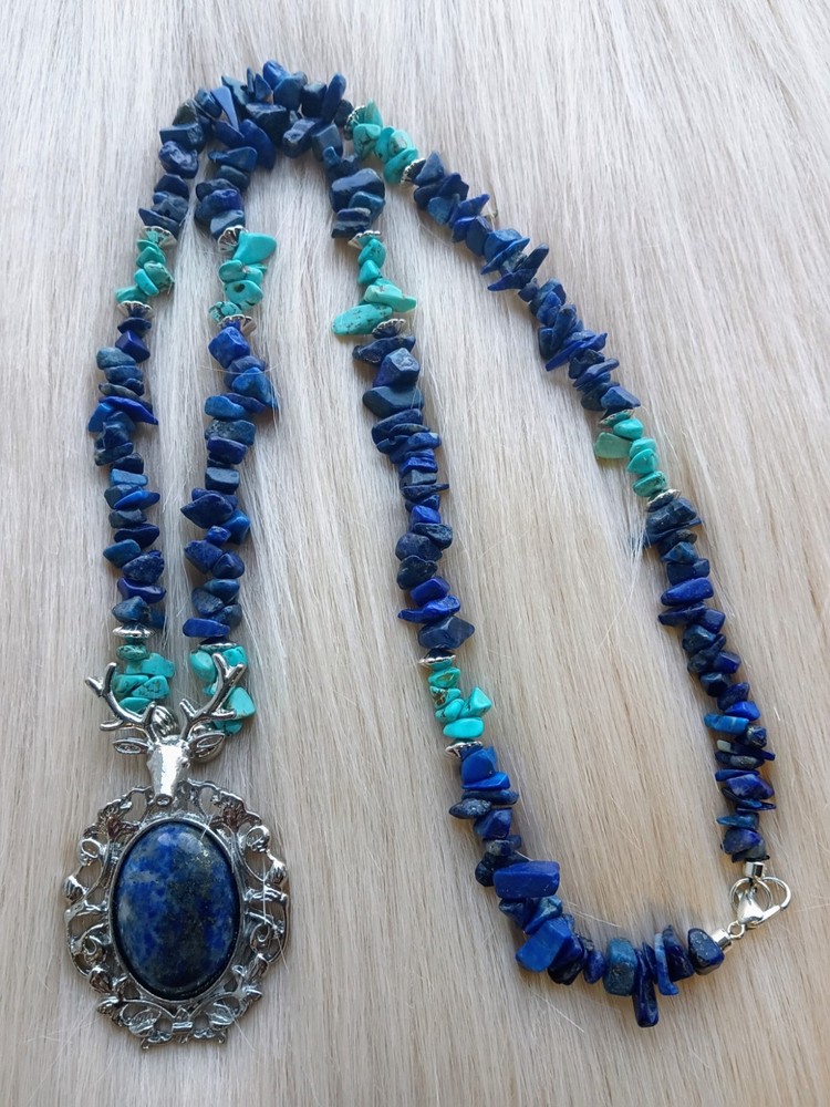 Lapis Lazuli & Turquoise Deer Head Necklace