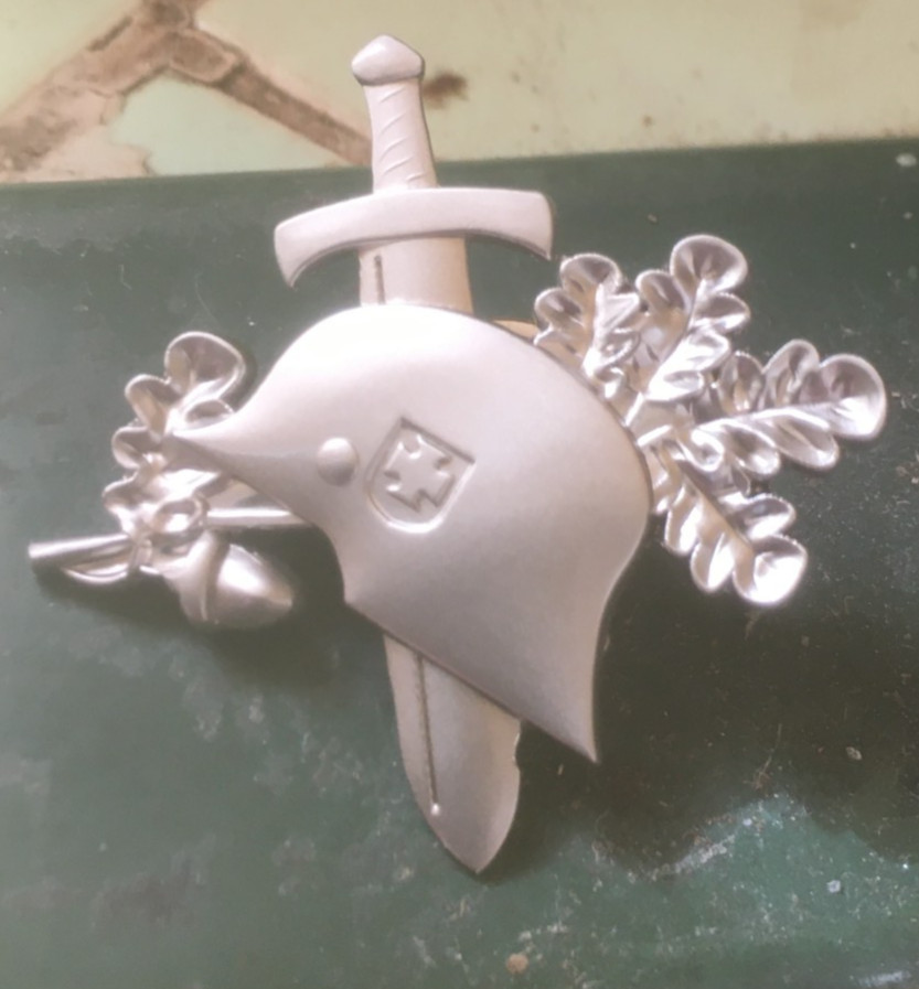 German  WW2 helmet iron cross pin badge