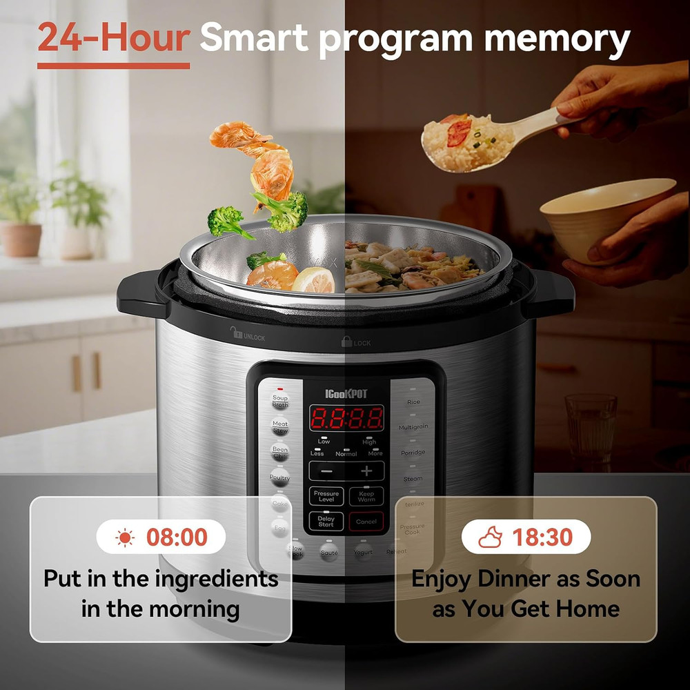 16-in-1 6-Quart Electric Pressure Cooker with Keep Warm Function