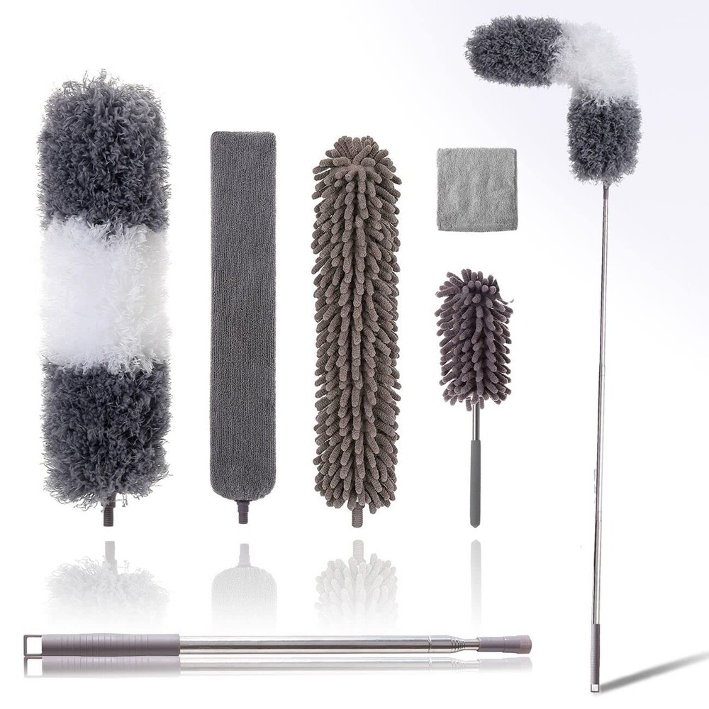 Microfiber Duster Kit for High Ceiling (6pcs), Extendable Dusters for Cleanin...