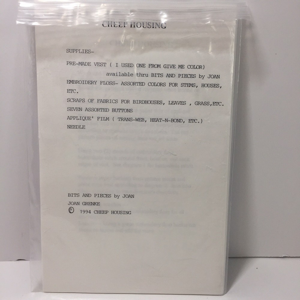 Cheep Housing Bird House Applique Pattern Bits & Pieces by Joan