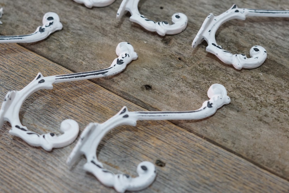 12 Cast Iron White Victorian Style Coat Hooks Hat Hook Rack Hall Tree W/ Screws