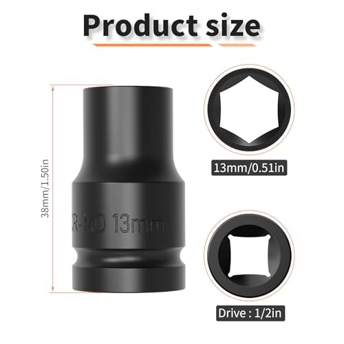 Impact Socket Shallow Socket 1/2 drive Lug Nut Flip Socket Chrome-Moly 13mm
