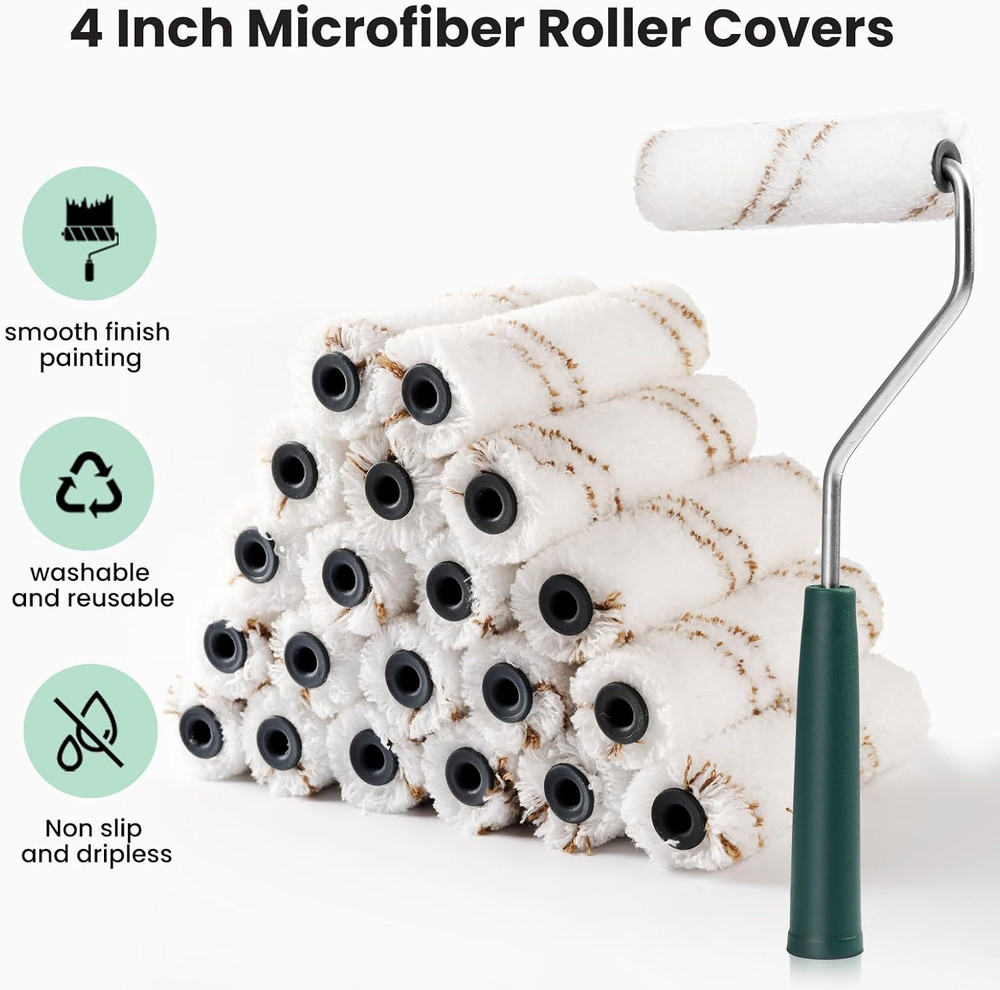 40 Pack Microfiber Paint Roller Covers 4" Mini Rollers Frame Walls Trim Painting