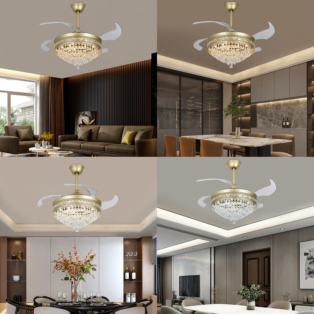 Modern Crystal Ceiling Fan Light with Remote Control and LED Illumination