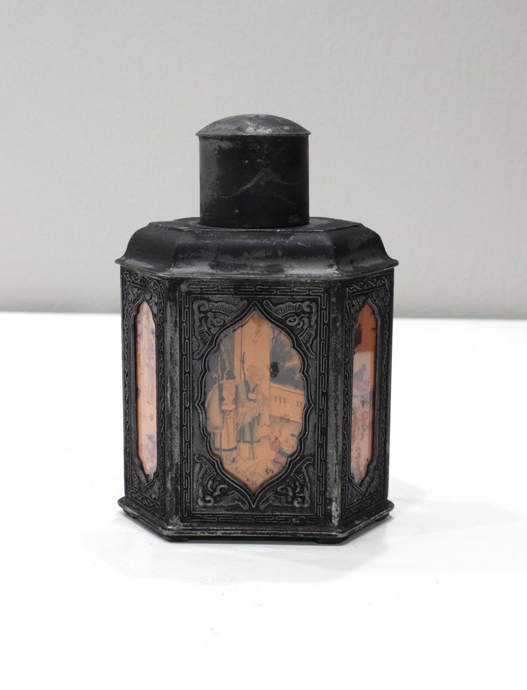 Chinese Painted Glass Tea Caddy 7.5"