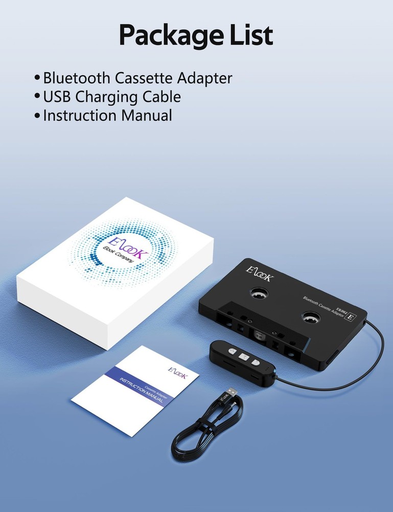Elook Cassette to Bluetooth Adapter for Car with Micro SD Card Black