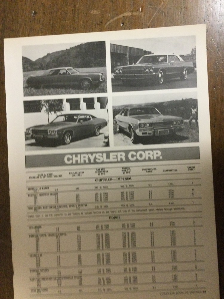 Misc 6395 Article Engine 1974 Engine Applications Chrysler Corp 2 page
