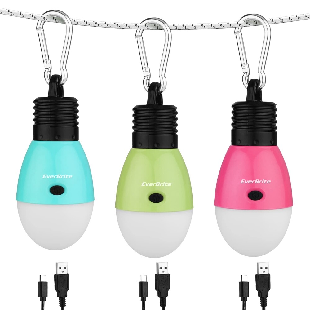 EverBrite 3PACK Rechargeable Camping LED Bulb 3 Lighting Mode USB LED Tent Light