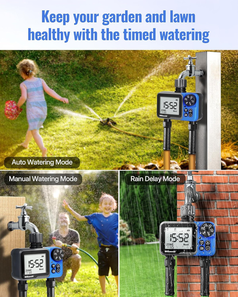 Water Timer for Garden Hose, 2 Zone Sprinkler Timer, Automatic Irrigation System