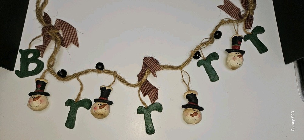 Rustic Snowman Burlap String Bells Winter BRRRR Christmas Wall Decor