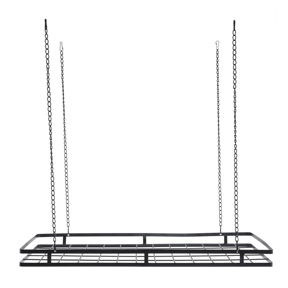 Modern Hanging Pot Holder Pan Hanger Kitchen Ceiling Rack with 12 Hooks Black