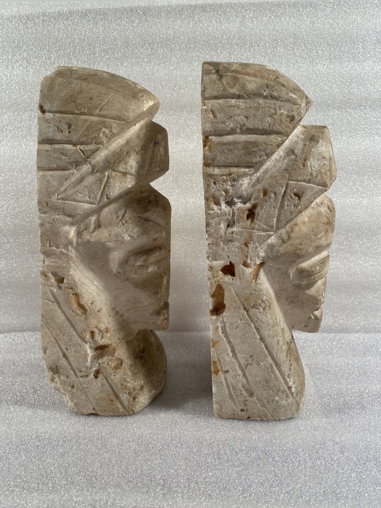 2-Artisan Hand Carved 9" Aztec/Mayan Solid Marble Statue/Book Ends. READ LISTING