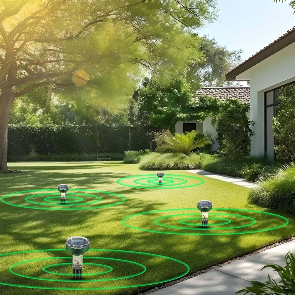 4-Pack Solar Ultrasonic Mole Repeller: Waterproof Sonic Spike with LED Light