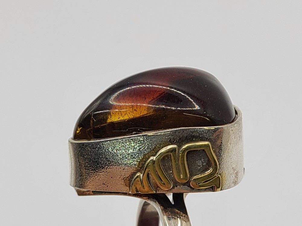 Dark Amber Statement Ring Handmade sz 9