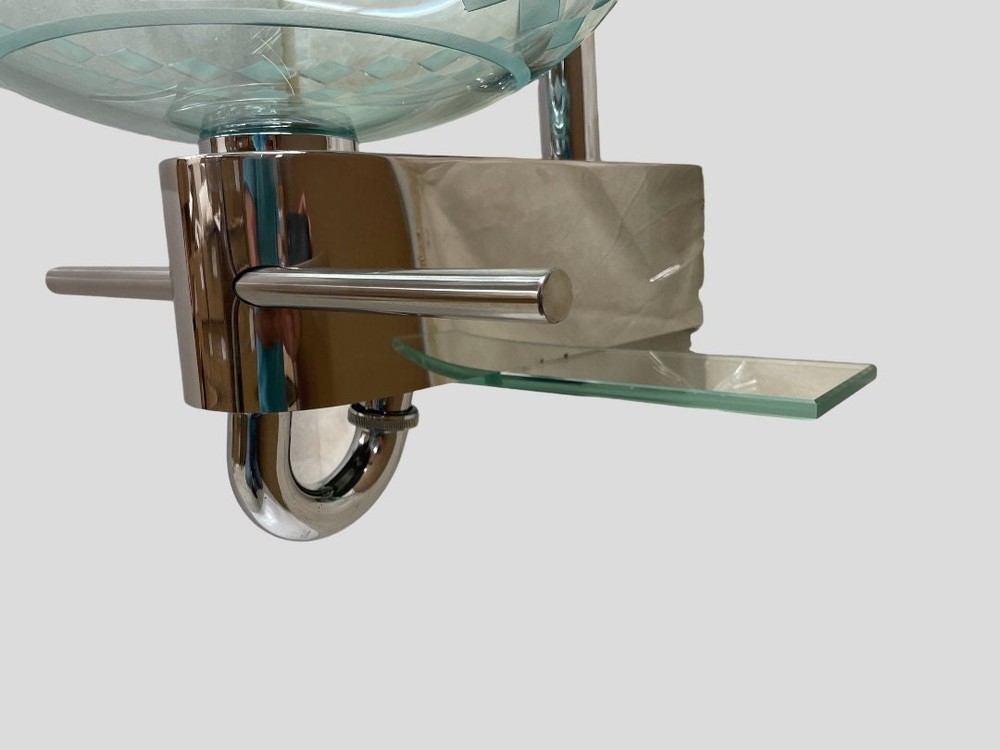 Wall mount Bathrom vanity set clear glass vessel sink with unique pattern shelf