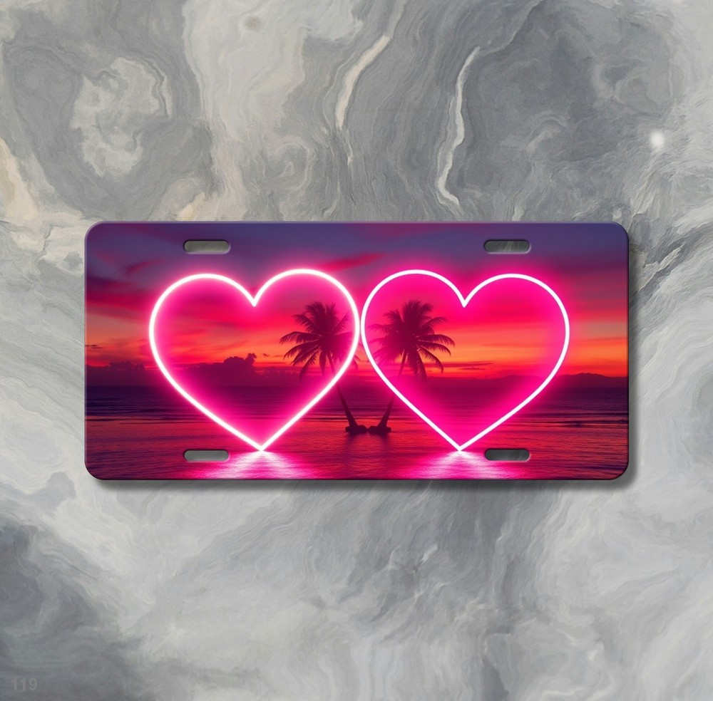 Unique Double Hearts Artwork Your Name License Plate Editable Gift