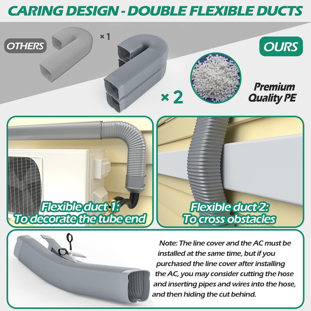 4'' 17 Ft Mini-Split Line Set Covers, Line Hide Cover Kit for Mini Split Air ...