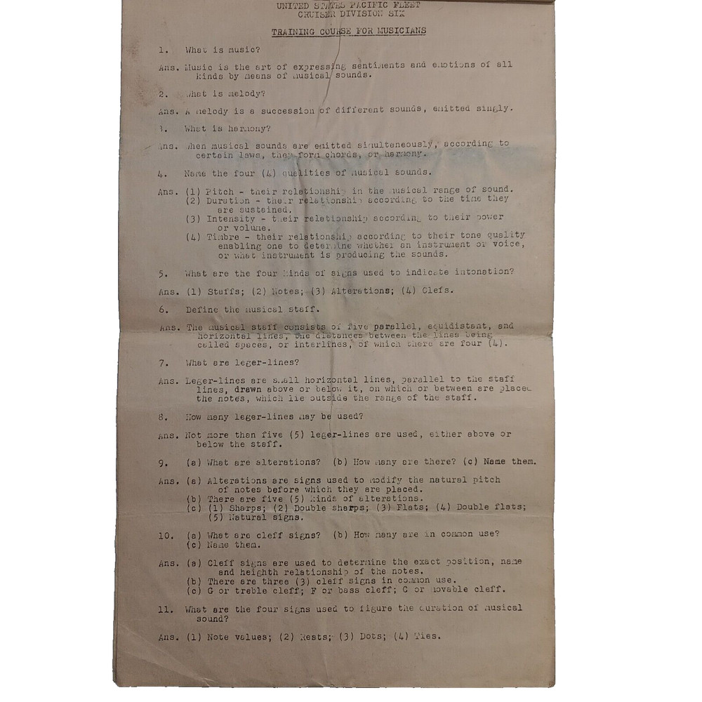 WWII Pacific Fleet Cruiser Div Six Training Course-Musicians USS San Francisco