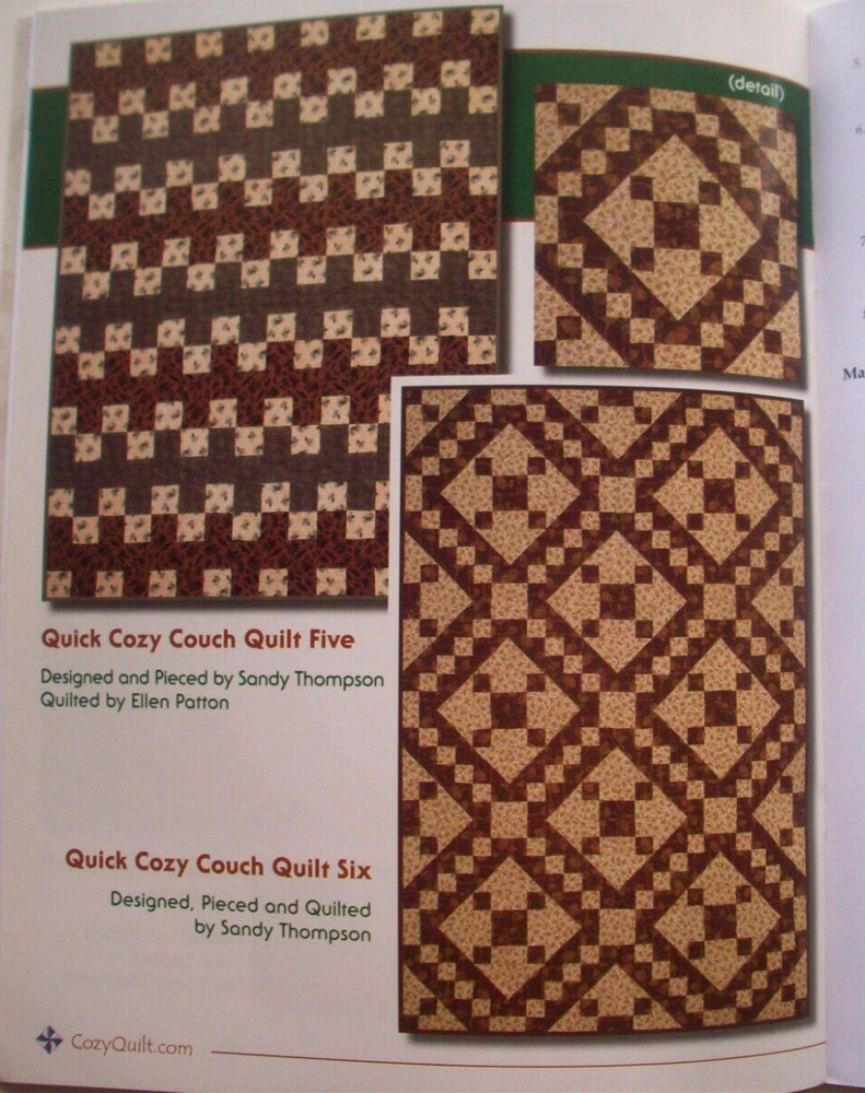 Quick Cozy Couch quilts pattern 6 designs
