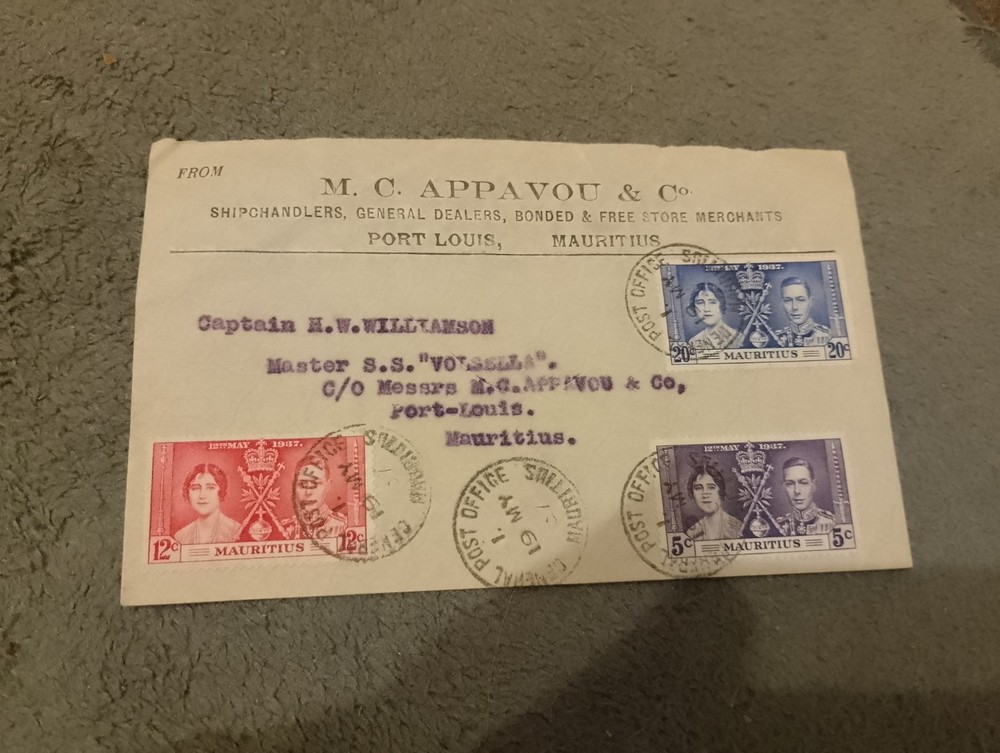 Mauritius Postal Cover 1937 Unchecked Nice Cancels