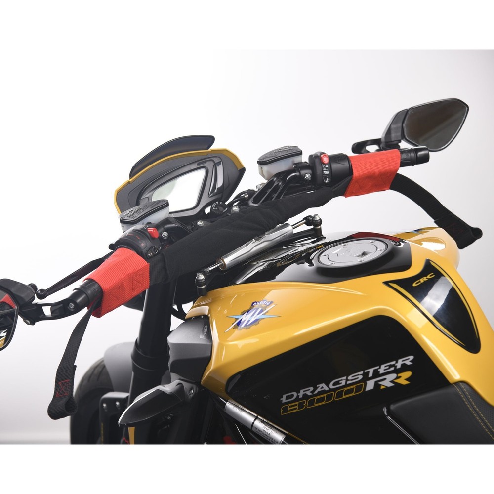 Motorcycle Front Wheel Chock / Stand, Bar Strap & 4 x Ratchet Straps Combo Kit