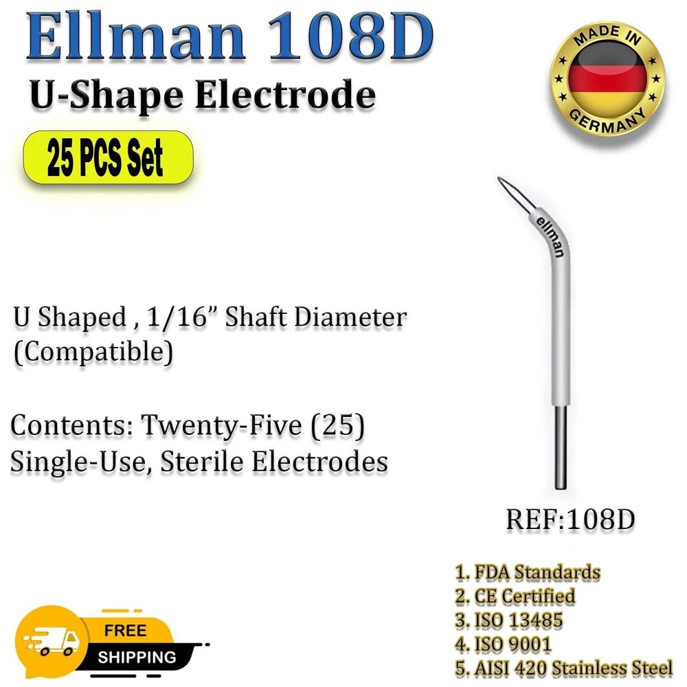 Ellman 108D U-Shape Electrode -Twenty-Five (25) Single-Use Disposable CE