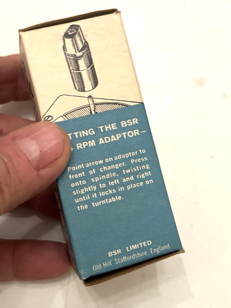BSR 45 RECORD ADAPTER SPINDLE ADAPTOR NOS BLUE BOX GREAT BRITAIN