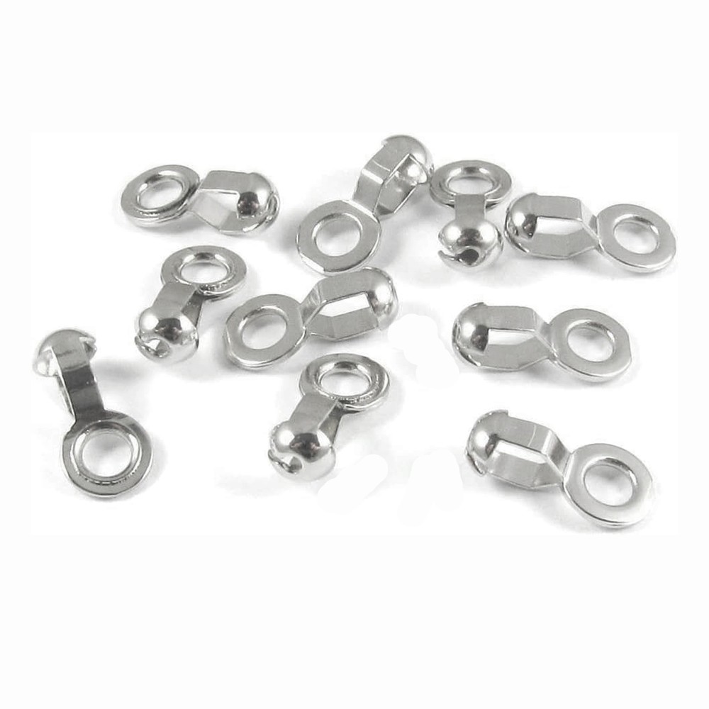 50 Nickel Plated Brass #6 Ball Chain Fan Pull Loop Connectors, Silver