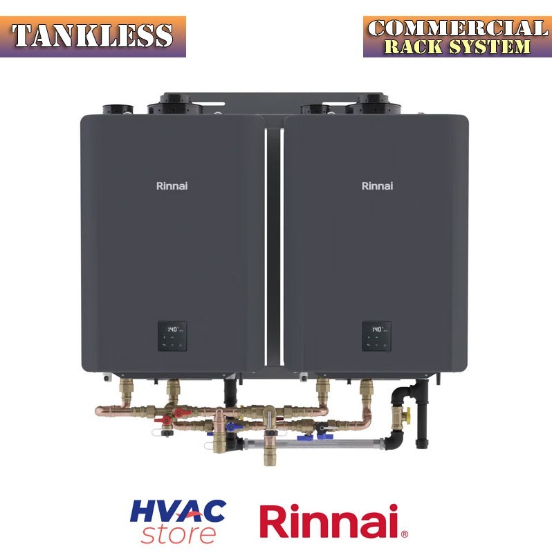 Rinnai Commercial Rack System With Two Unit Tankless Water Heater Wall Mounted