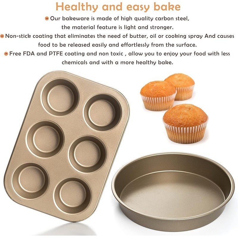 5 Piece Nonstick Baking Set Oven Safe Pans Muffin Tray Stackable Bakeware New