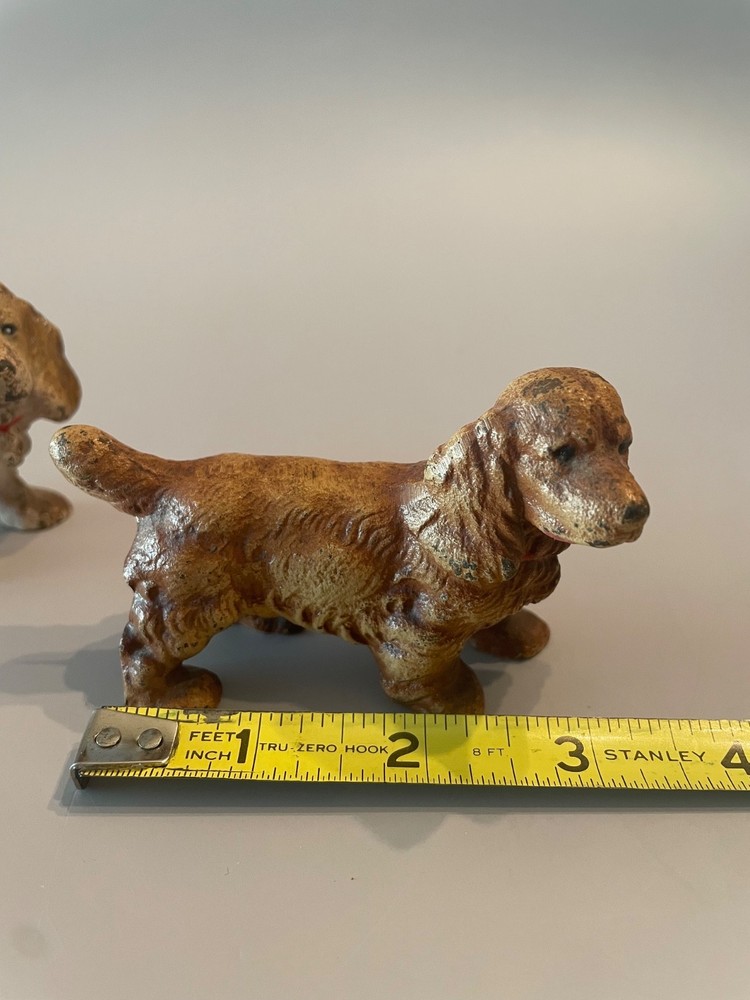 2 Vintage Hubley Solid Cast Iron Cocker Spaniel Dog Paperweight Figures