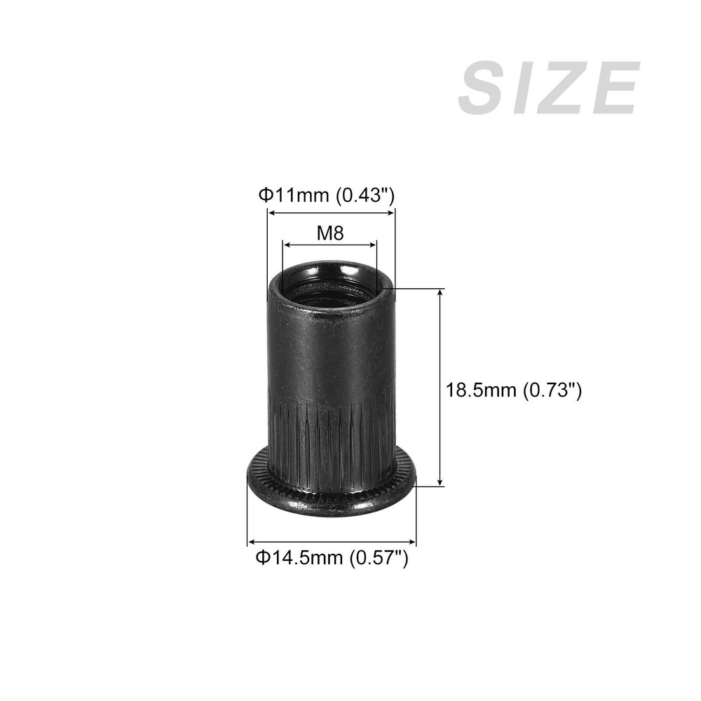 20Pcs Rivet Nuts M8 Carbon Steel Threaded Inserts Nuts Black