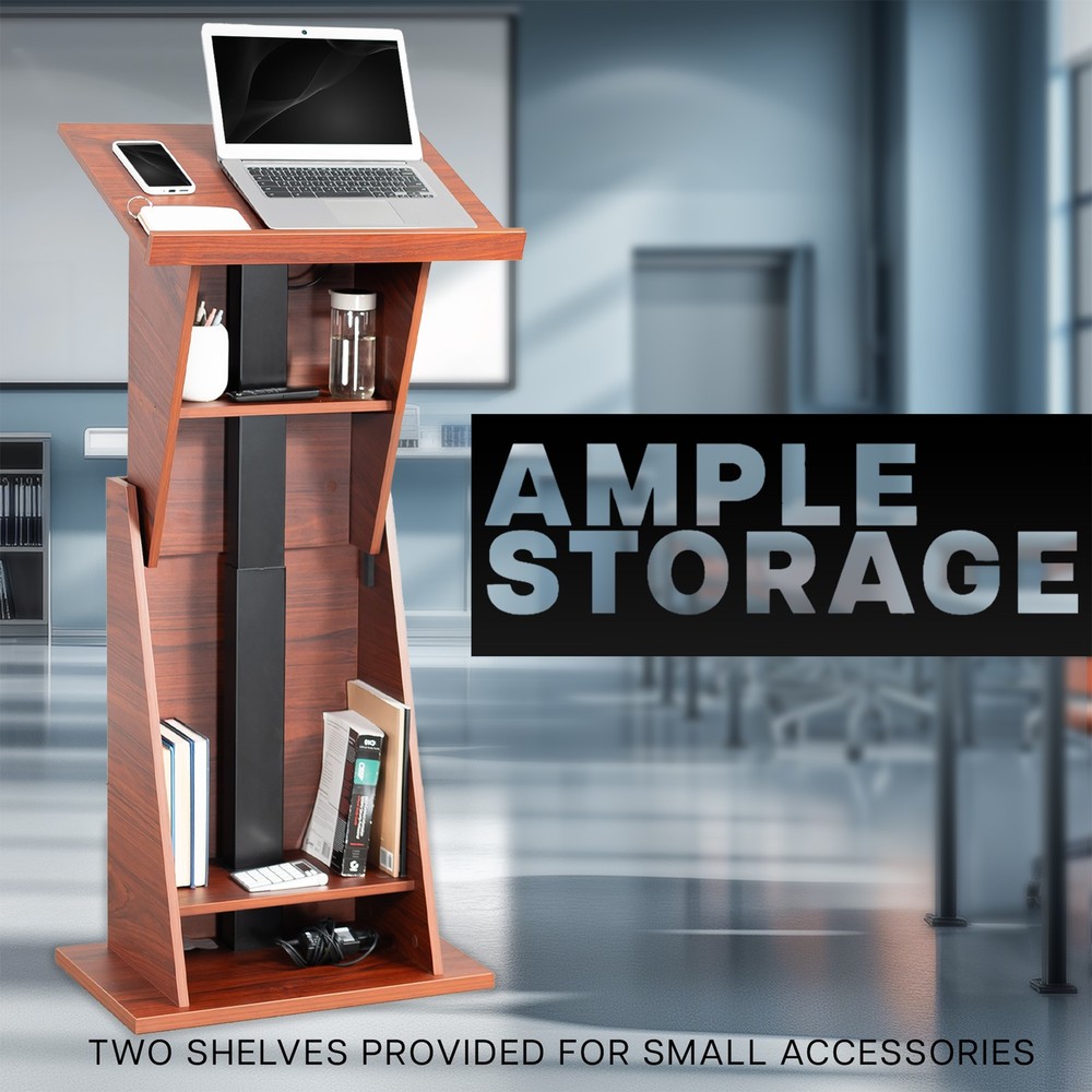 VIVO Pneumatic Height Adjustable Podium, Dark Walnut
