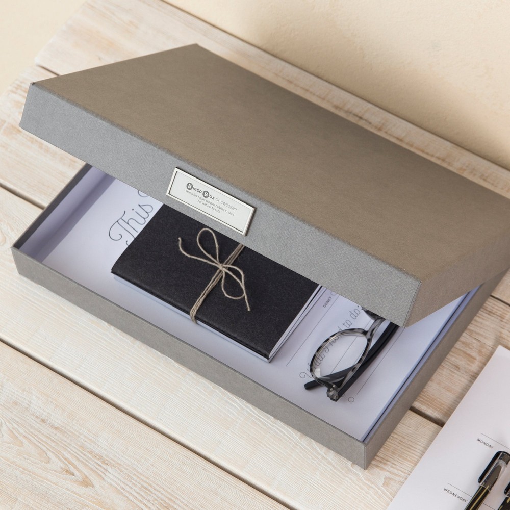 Bigso Sven Fiberboard Classic Hinged Document Box | Dark Grey