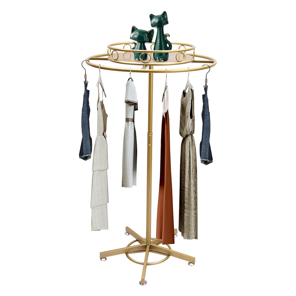 Gold Rotatable Clothing Rack - Adjustable Floor-Standing Garment Display