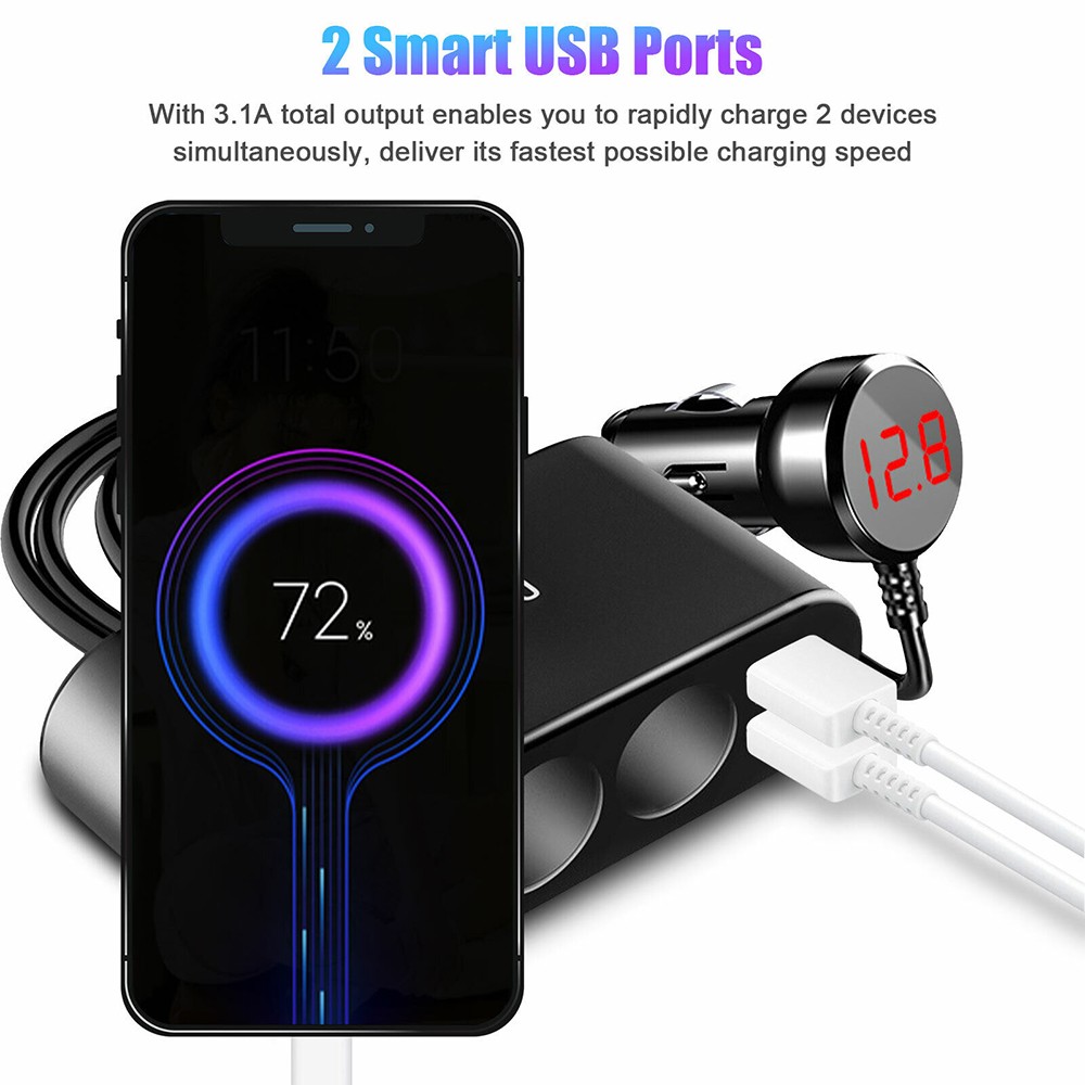 3 Way Multi Car Cigarette Lighter Socket Extension Splitter USB Charger DC 12V