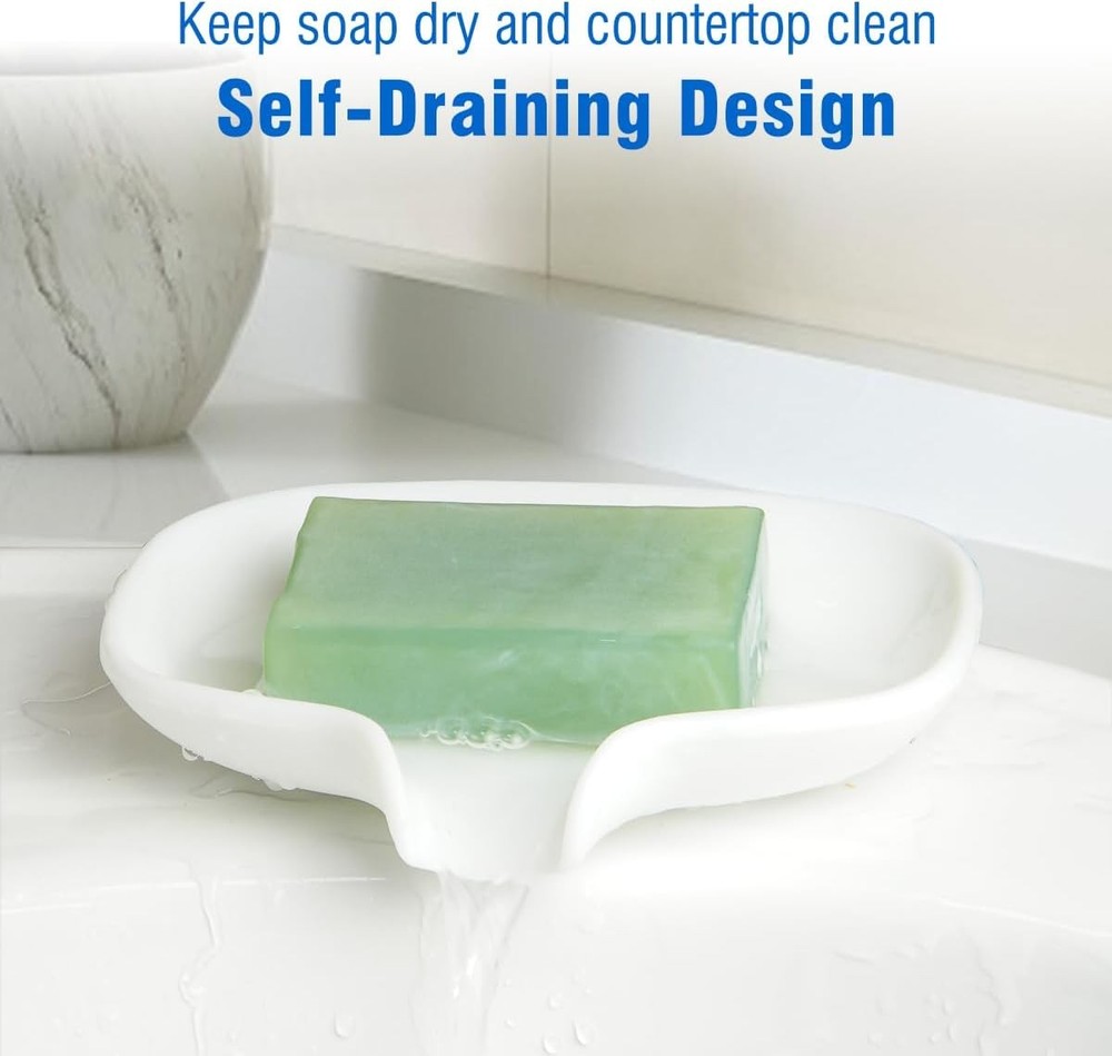 3 Pack Soap Bar Holder, AIMAIAIMAI Self Draining Dish, Quick White