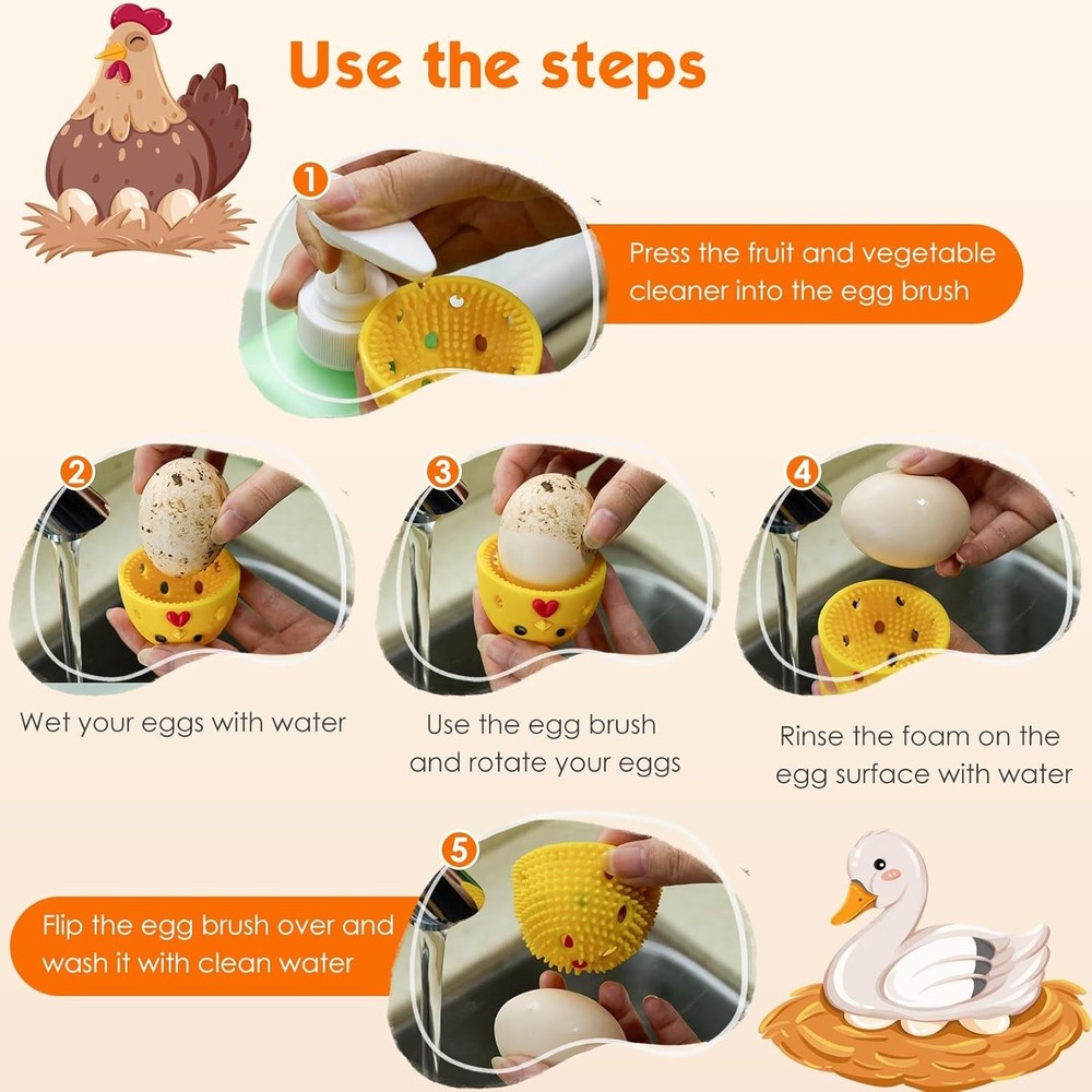 Egg Cleaner Scrubber Fresh Eggs Cute Chick Shaped Silicone Egg Washer Yellow