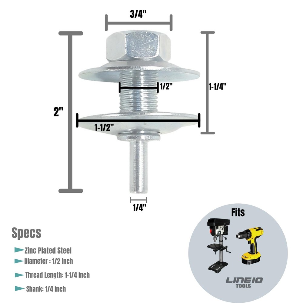 LINE10 Tools 1/2-Inch Drill Arbor Adapter for Buffing and Grinding Wheels
