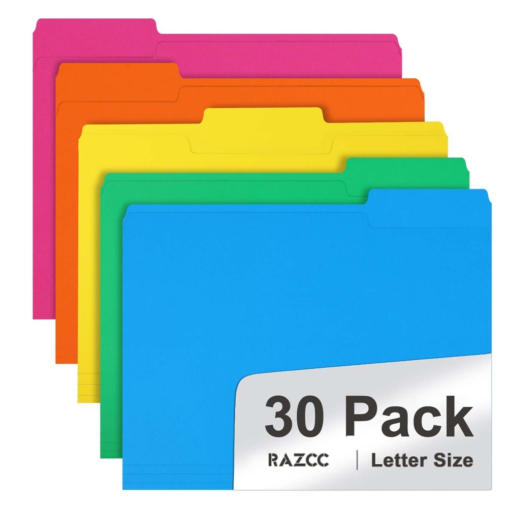 File Folder, 30 Pack 1/3 Cut Tab Colored File Folders, File Folder Letter Siz...