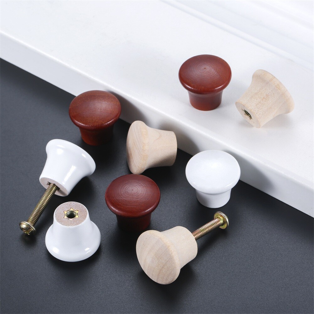 5Pcs Round Mini Wood Drawer Knobs Door Pulls Handles Kitchen Cabinet Replacement